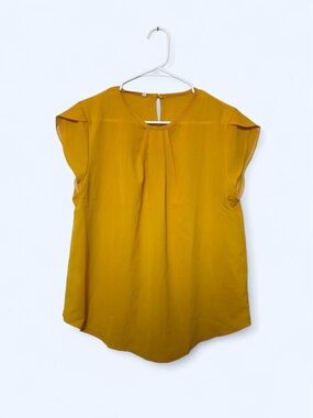 Flutter Sleeve Mustard Blouse - Women's Short Sleeve Top